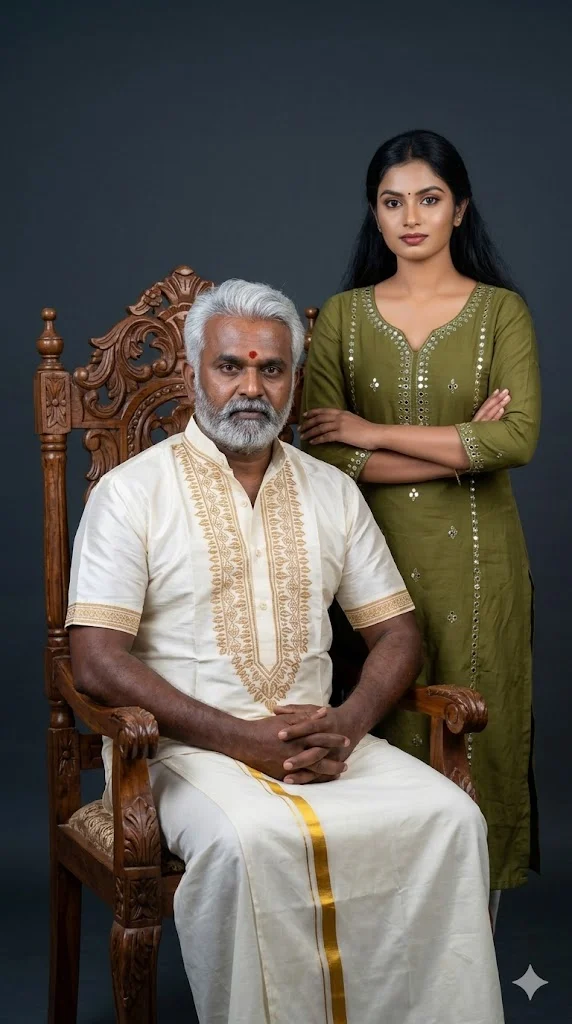 father sitting on chair daughter standing prompt instagram