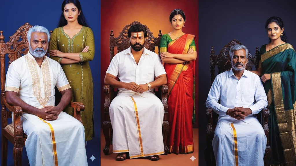 father sitting on chair daughter standing prompt