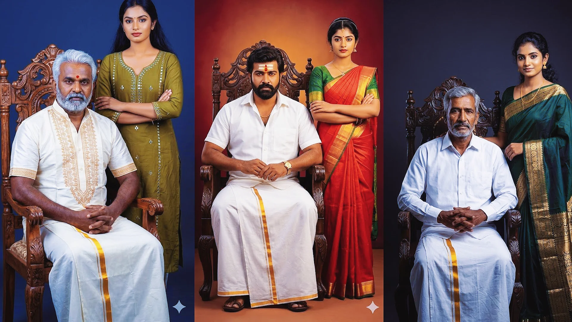 father sitting on chair daughter standing prompt